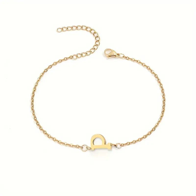 Braccialetto Minimalista con Lettera in Acciaio Inossidabile Placcato Oro Unisex A-Z