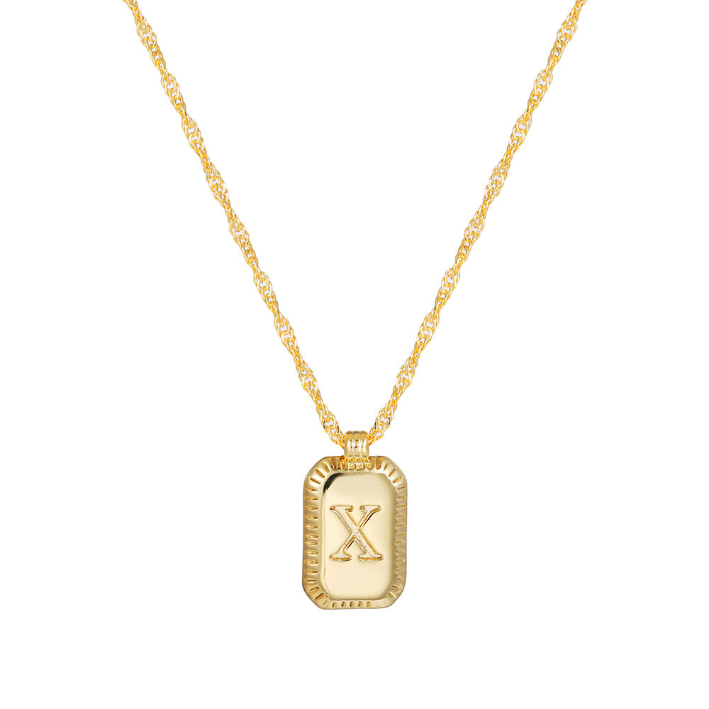 Sweet Gold Plated Brass Letter Geometric Titanium Steel Pendant Necklace for Women
