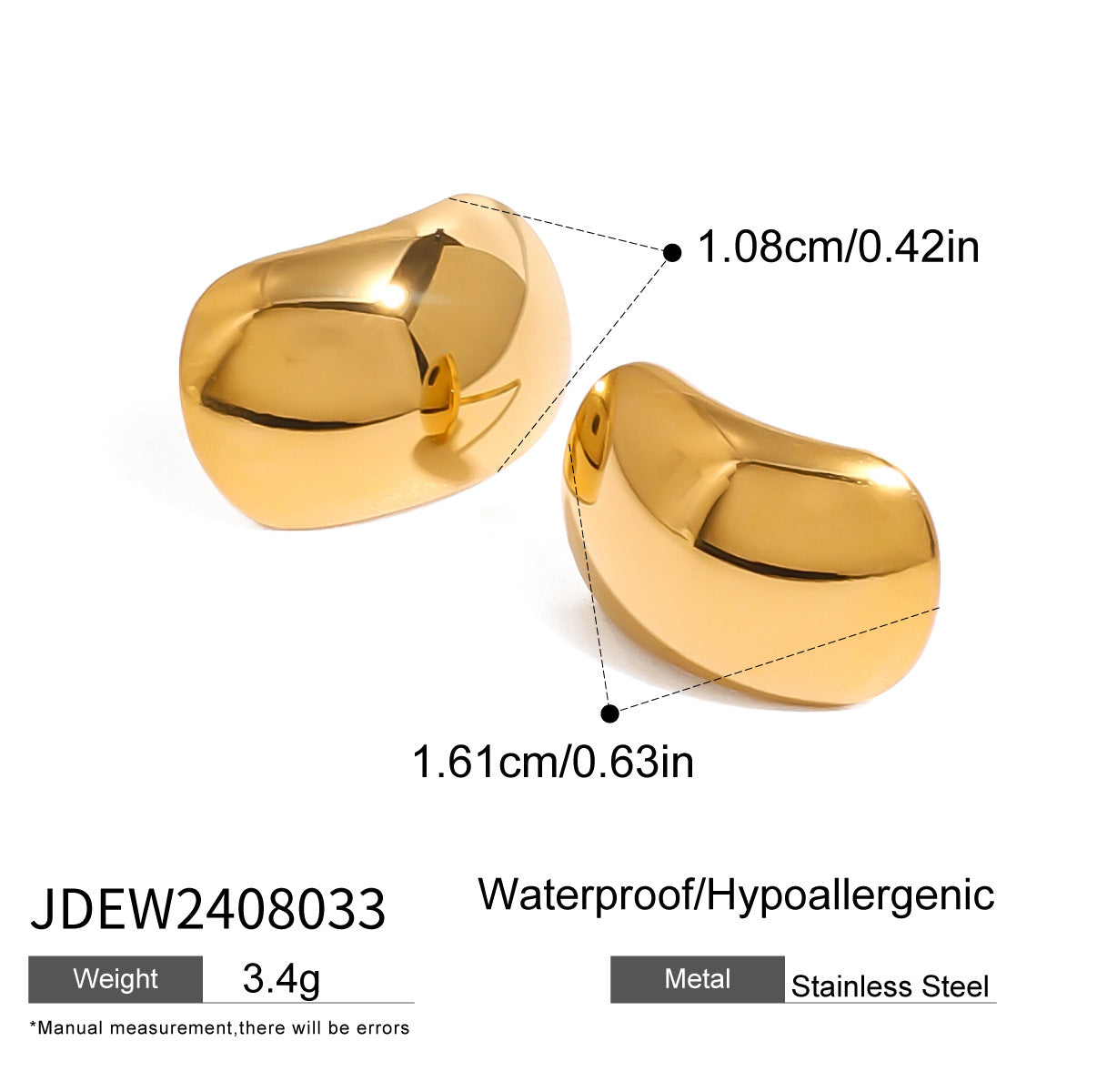 Elegant Minimalist Geometric Oval Polished Plated Stainless Steel Earrings
