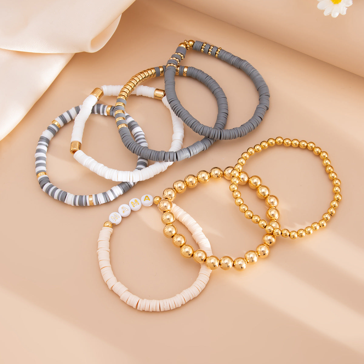 Bohemian Vintage Letter Heart Resin Acrylic Plated Bracelet Set for Women