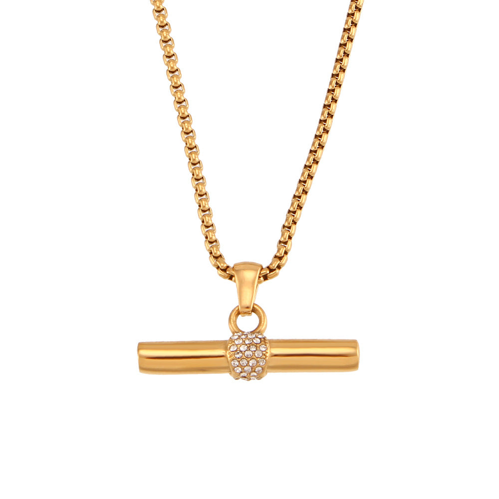 Collana con Ciondolo a Barra Geometrica Minimalista in Acciaio Inox con Placcatura in Oro 18K