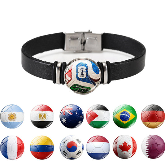 Pulsera Unisex de Cuero Redonda Geométrica con Botón a Presión