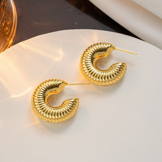 Pendientes de acero de titanio huecos geométricos vintage para mujer con acabado de chapado al vacío