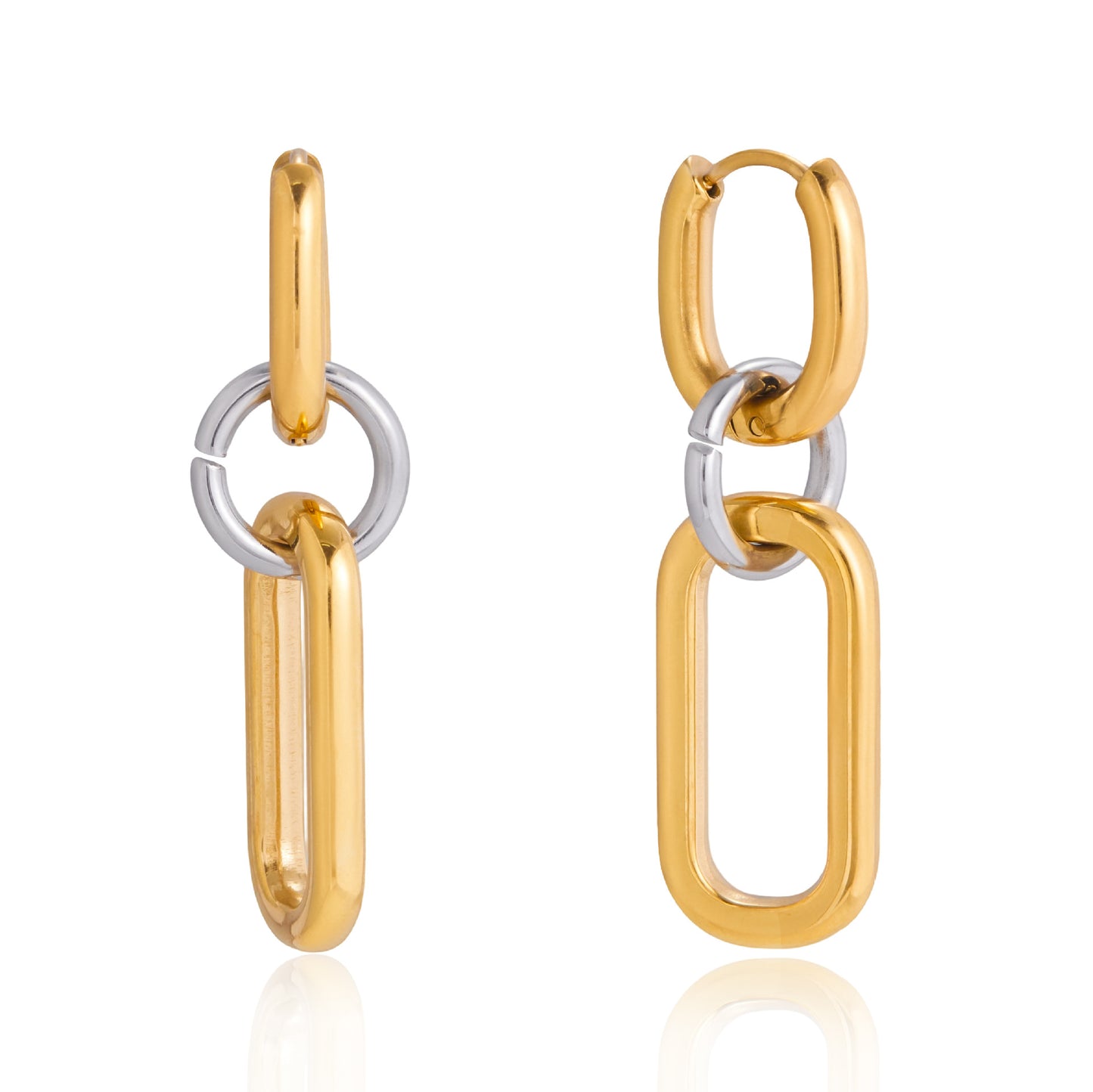Luxury Geometric Two-Tone Plated Stainless Steel Hoop Earrings for Women