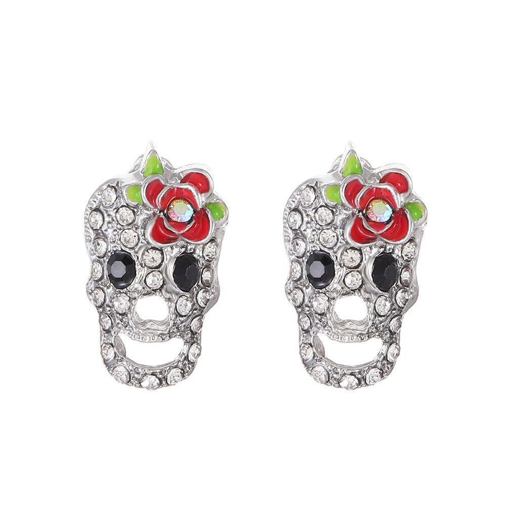 Pendientes de aleación con diseño de calabaza y calavera, estilo punk, chapados en oro, para mujer, temáticos de Halloween