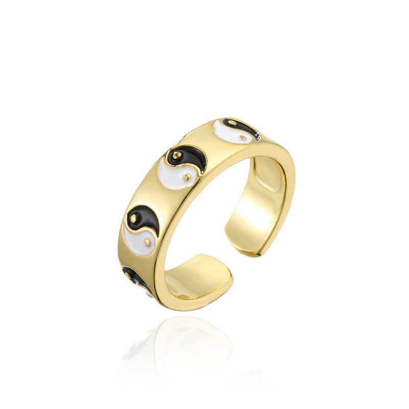 Geometric Drip Oil Gold Plated Brass Adjustable Ring for Women