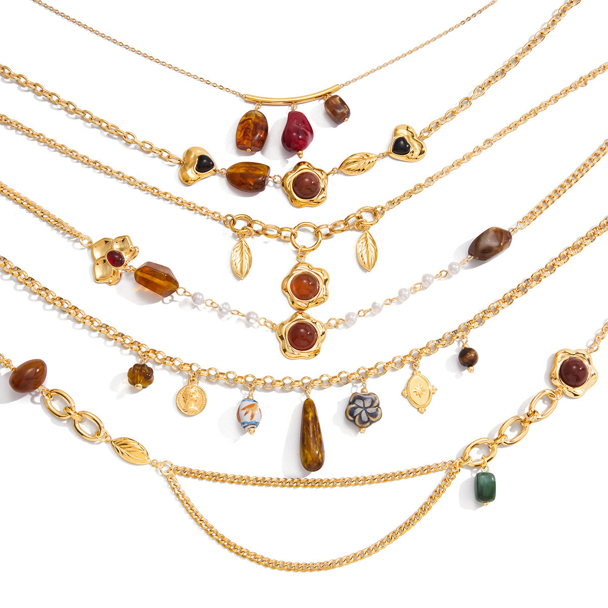 Collar de suéter de resina geométrica minimalista para mujer, cadena de acero inoxidable con colgante de acero de titanio, electrochapado para otoño invierno