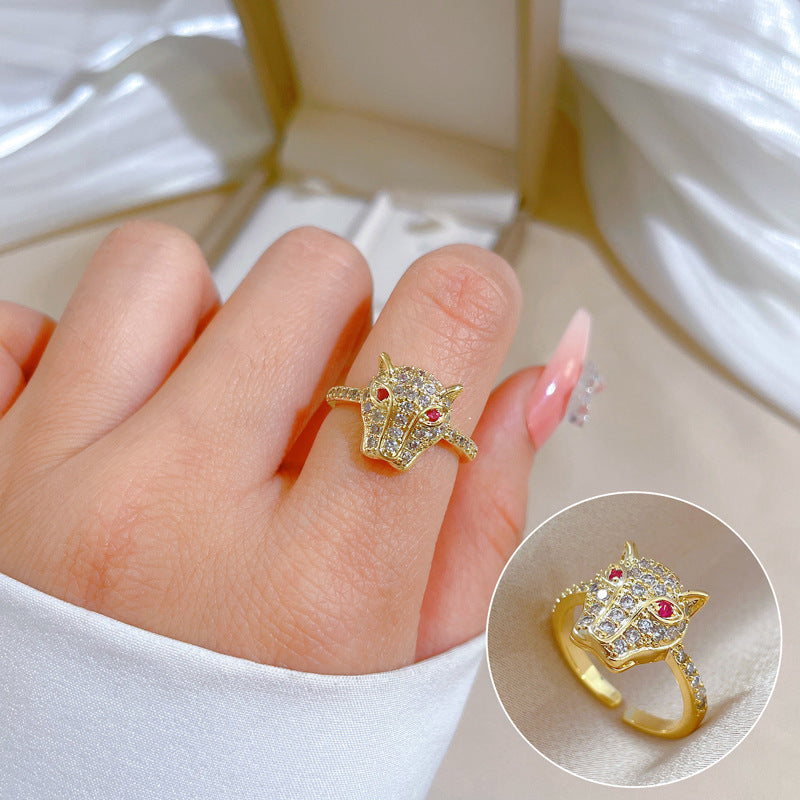 Luxury Minimalist Plated Brass Crown Rhinestone Adjustable Ring for Women