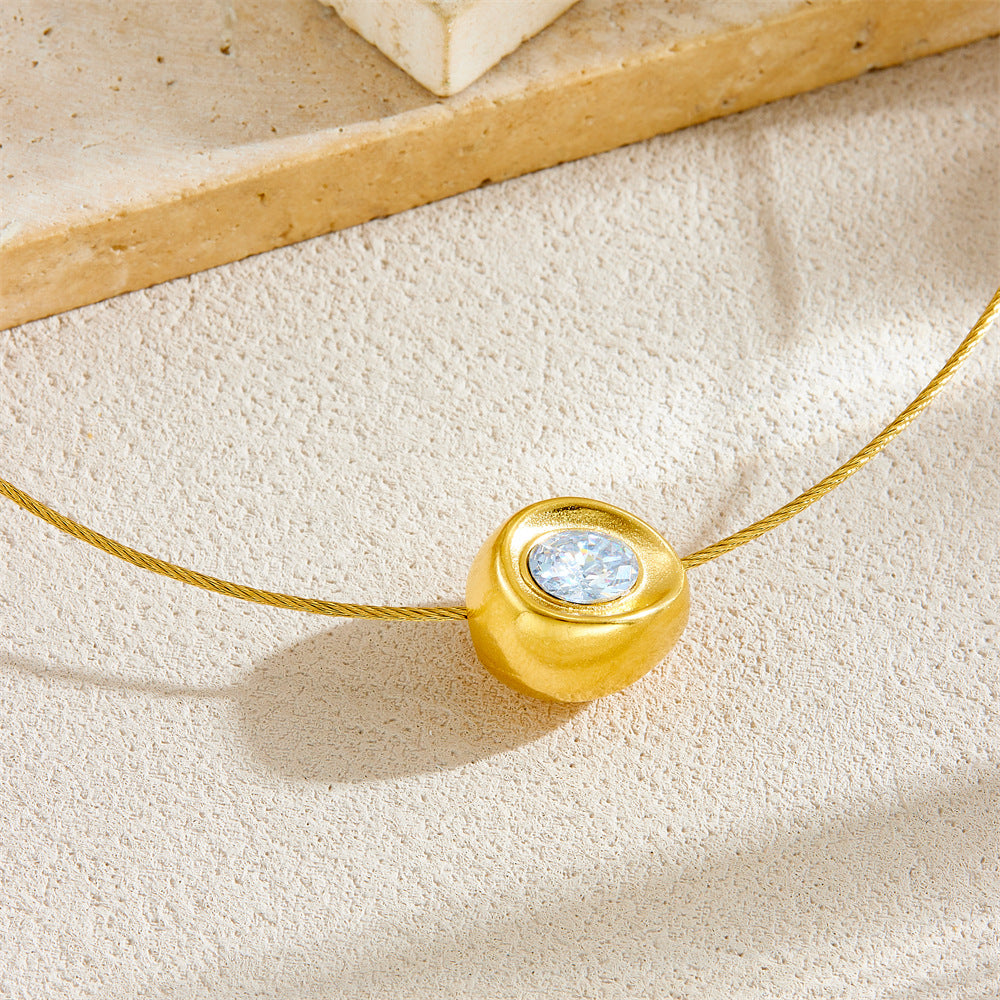 Minimalist Gold-Plated Stainless Steel Yuan Bao Pendant Necklace for Women with Snake Chain and Geometric Design