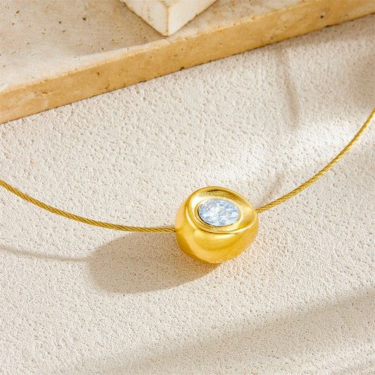 Minimalist Gold-Plated Stainless Steel Yuan Bao Pendant Necklace for Women with Snake Chain and Geometric Design