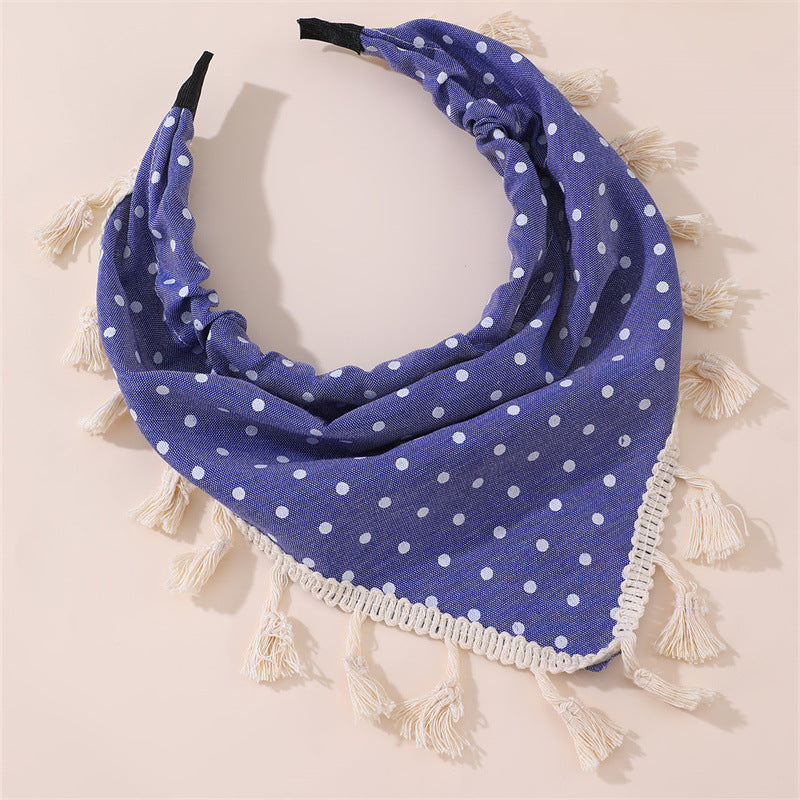 Bohemian Floral Print Headband for Kids with Lace Trim and Tassel Accents in Fabric Material