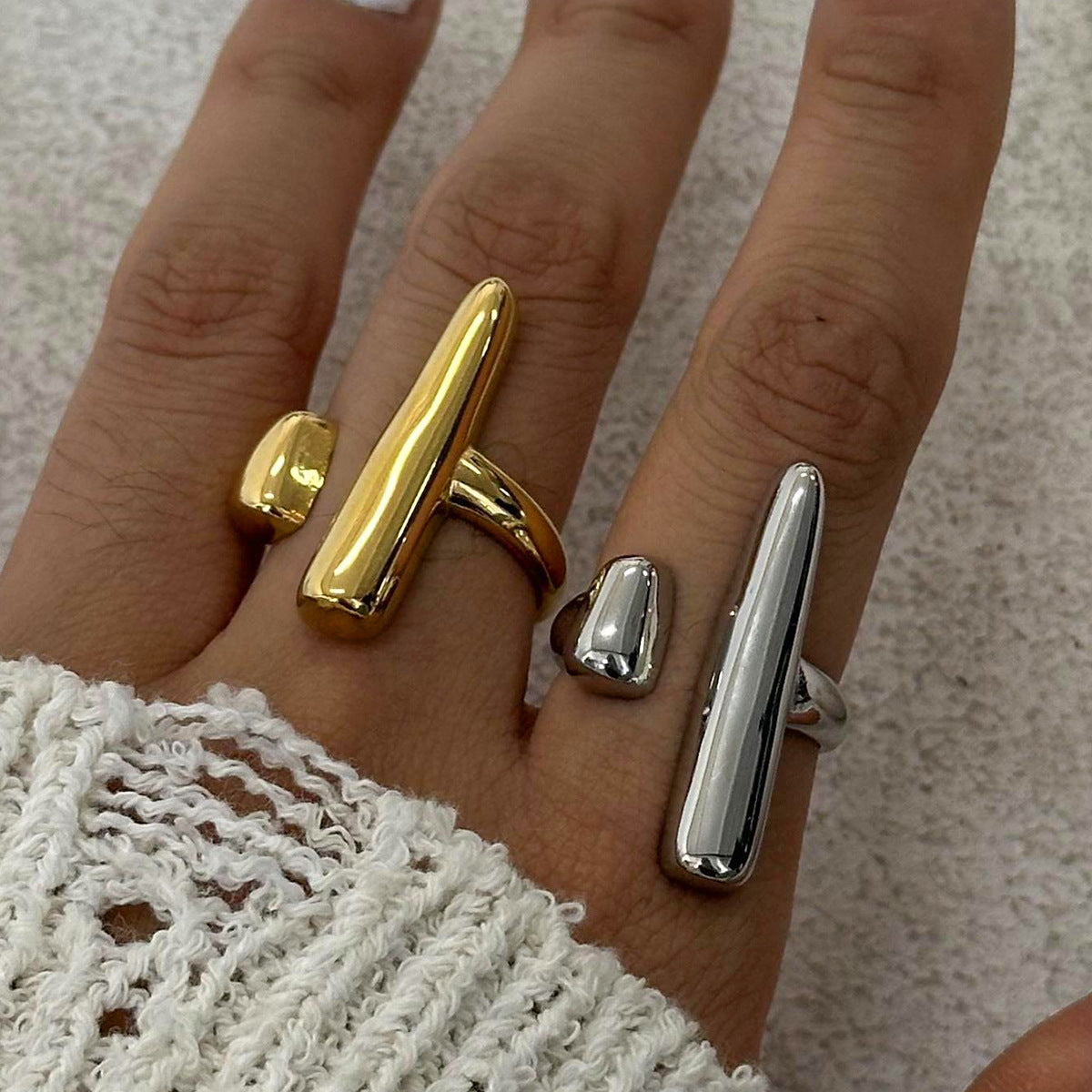 Geometric Plated Stainless Steel Ring for Women