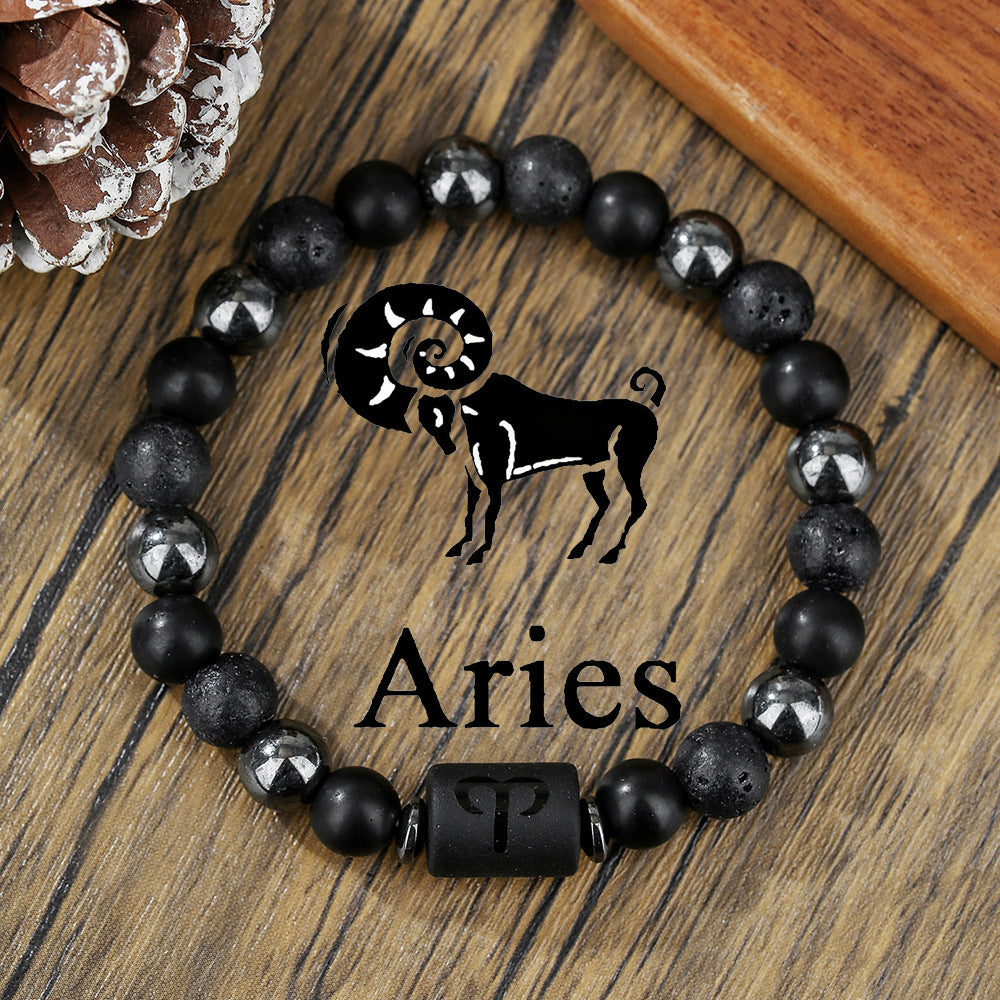 Vintage Handmade Round Volcanic Stone Beaded Bracelet Unisex