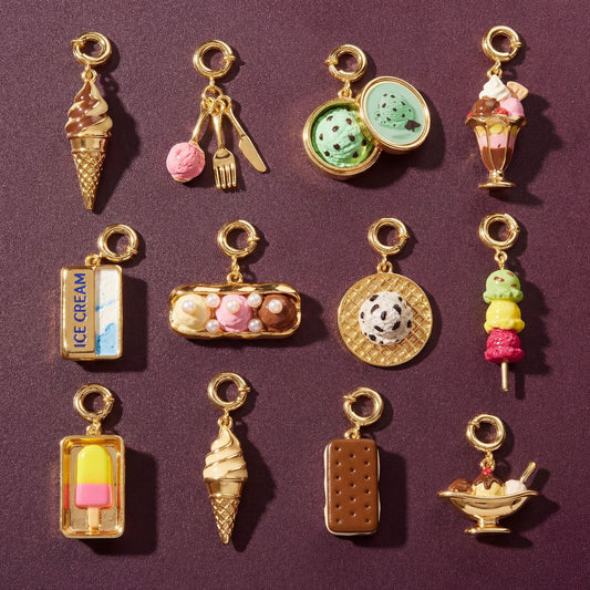 Vintage 18K Gold Plated Stainless Steel Geometric Ice Cream Charm Bar for Women
