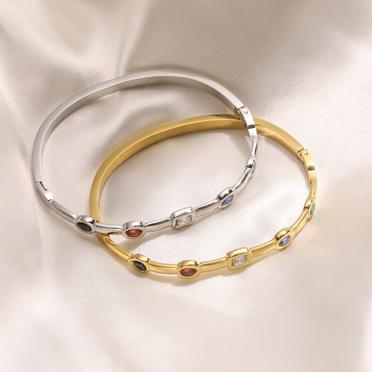 Vintage 18K Gold Plated Cubic Zirconia Stainless Steel Bracelet for Women