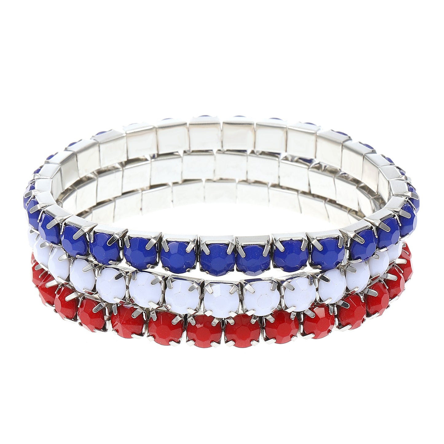 Red White Blue Brass Resin Inlay Stretch Bracelet Set