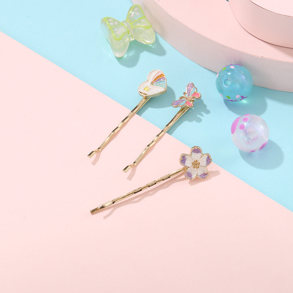 Fermaglio per Capelli per Bambini a Cartone Animato a Forma di Farfalla e Floreale in Lega con Finitura Smaltata, Dolce Accessorio per Capelli Laterale Minimalista