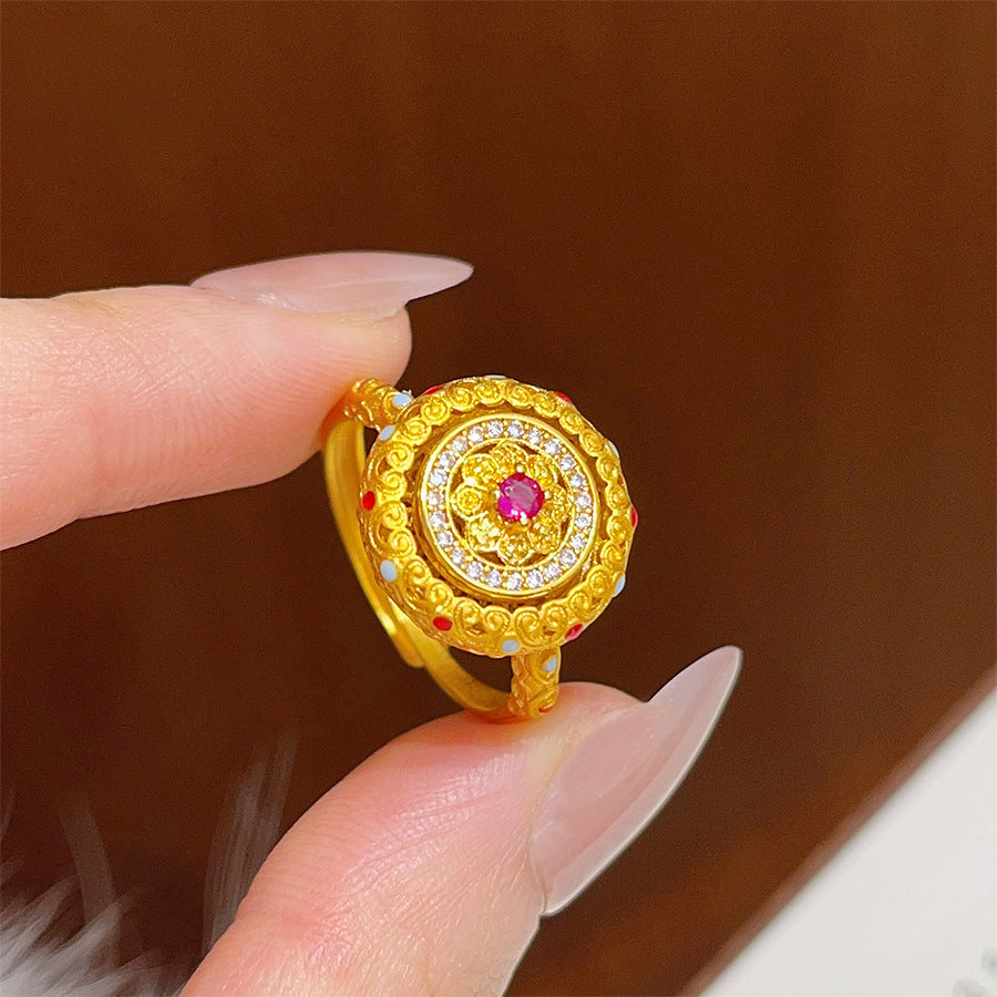 Anillo de Cobre Redondo Geométrico Vintage con Circonitas para Mujer Anillo de Dedo de Lujo Minimalista