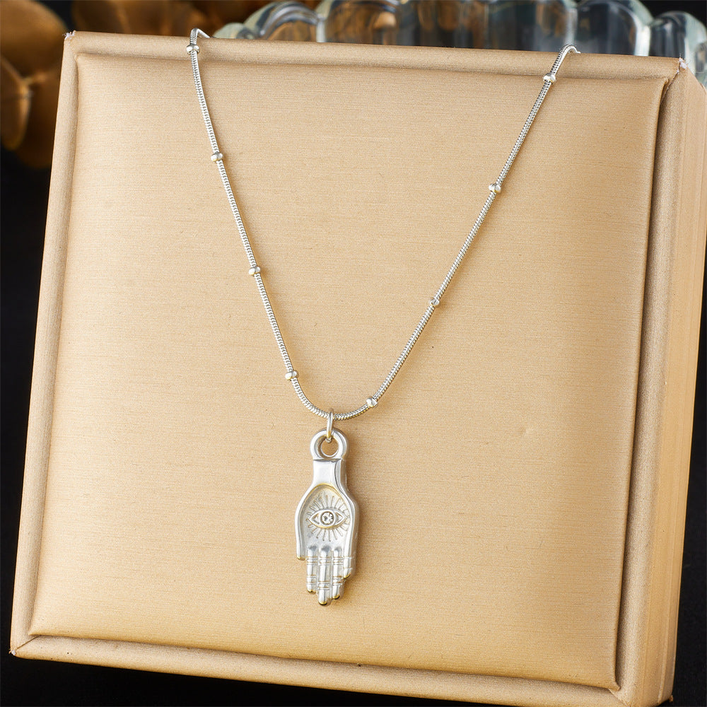 Collana con ciondolo a mano con occhio di Allah vintage in acciaio inossidabile con finitura placcata da donna
