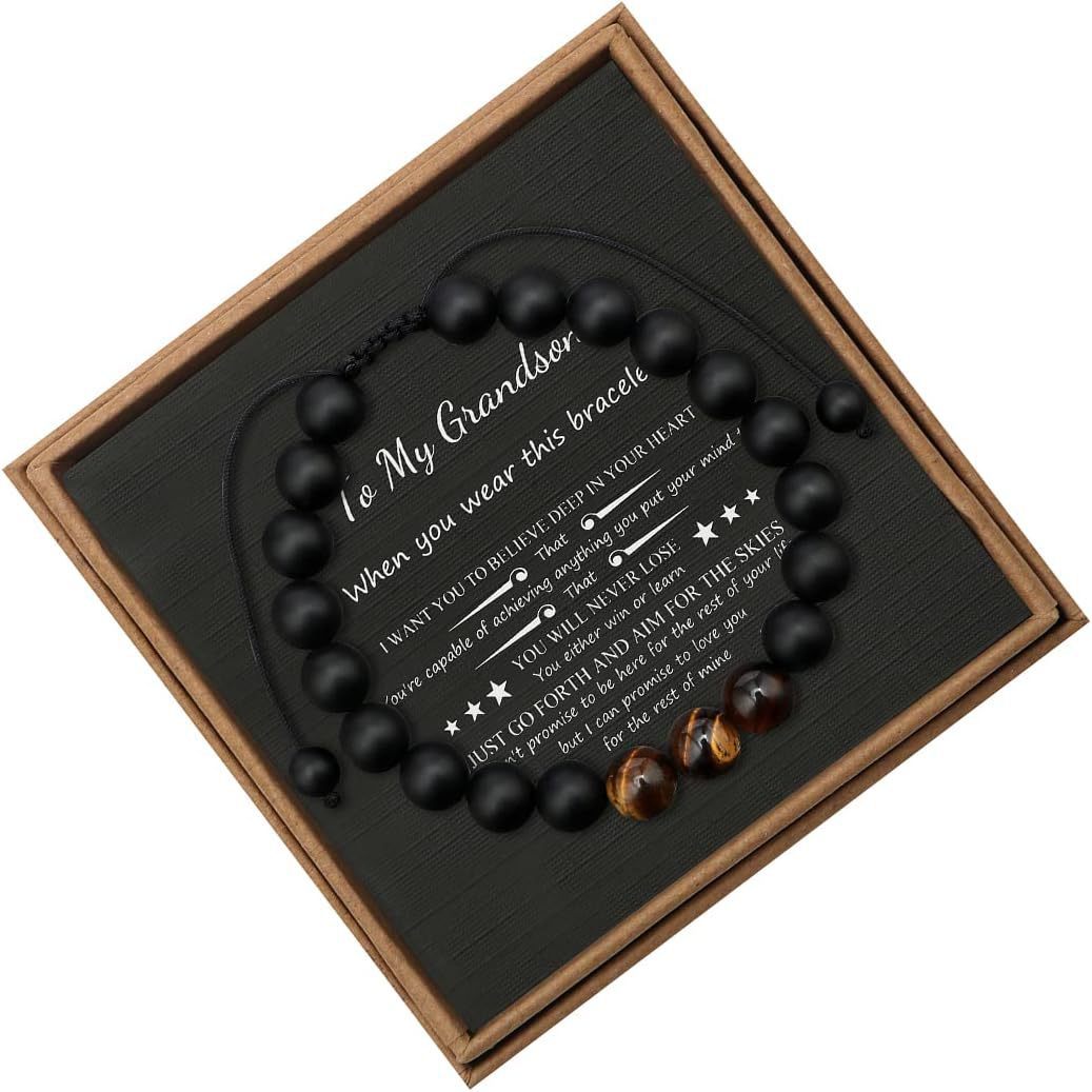 Men's Geometric Tiger's Eye Beaded Bracelet Adjustable Double Layer Handmade Gift