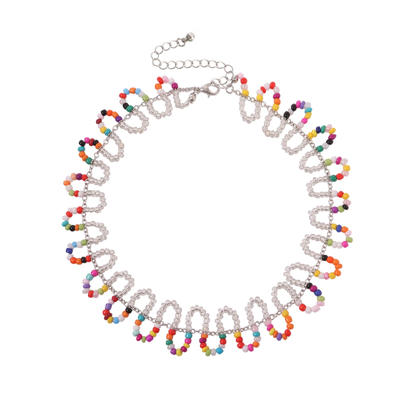 Bohemian Colorful Seed Bead S-Shaped Necklace with Geometric Pendant in Alloy Plated Finish