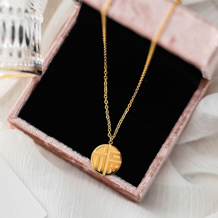 Vintage Chinese Character Style Titanium Steel Pendant Necklace with Plated Finish for Women