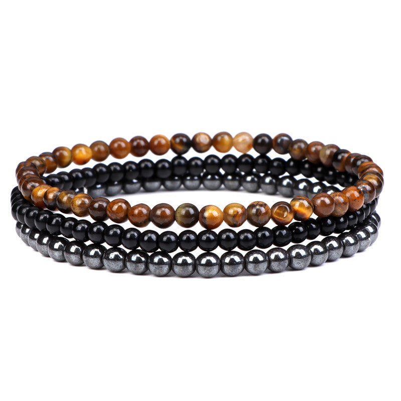Vintage Minimalist Geometric Agate Beaded Bracelet Unisex Elastic Stretch Handmade Jewelry Set