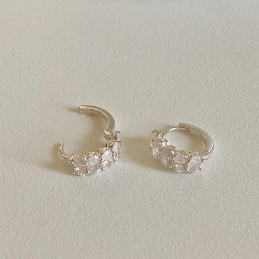 Minimalist Geometric Letter Stud Earrings in 925 Sterling Silver with Rhinestone Inlay