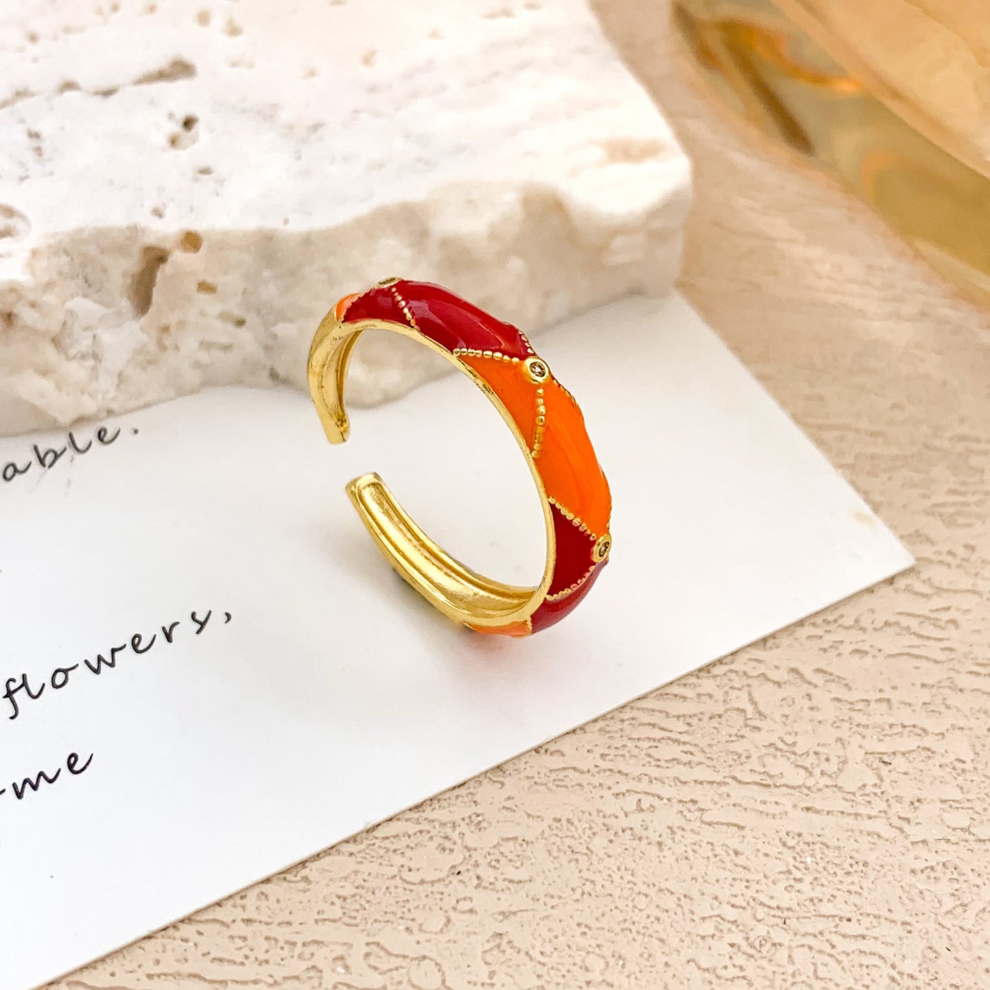 Sweet Geometric Checkered Alloy Drip Oil Plated Adjustable Ring for Women