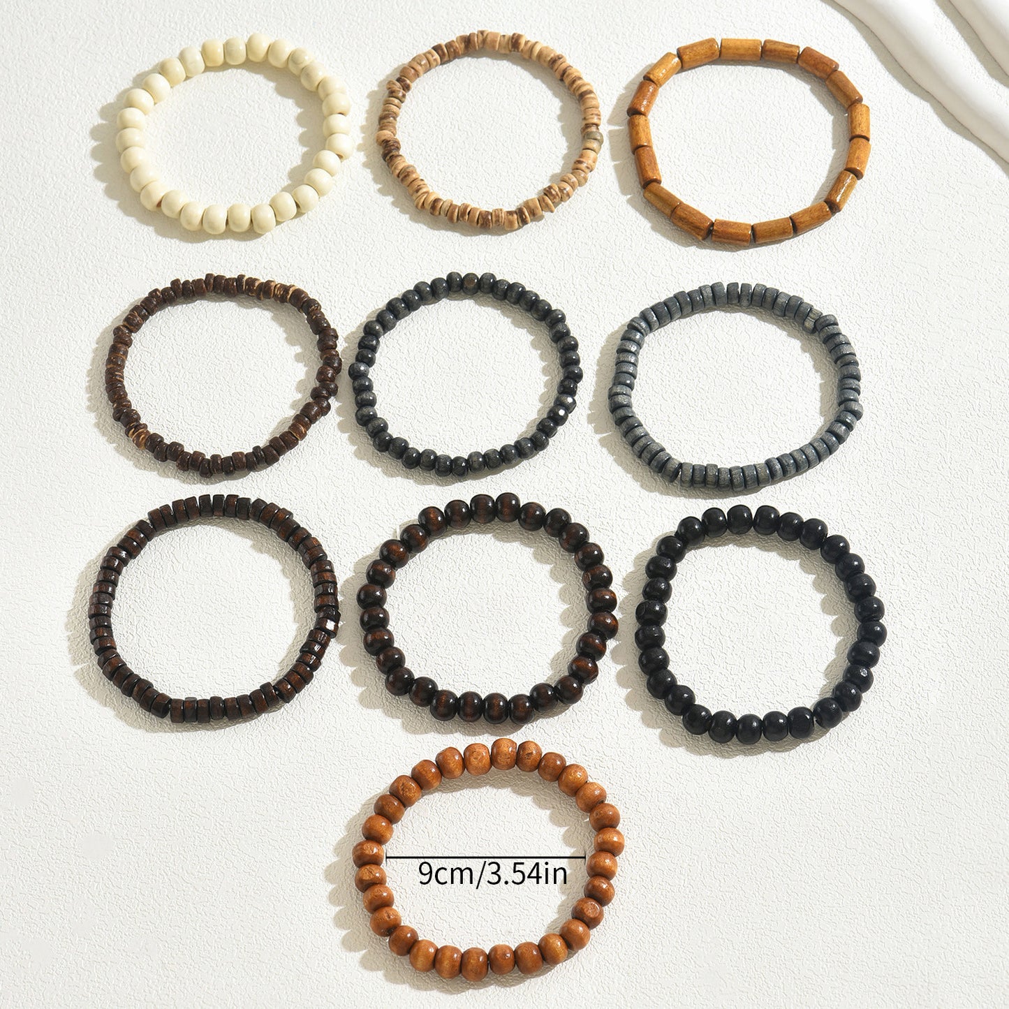 Minimalist Geometric Wooden Beaded Bracelet Set for Women Handmade Multi-Layer Fashion Bracelet