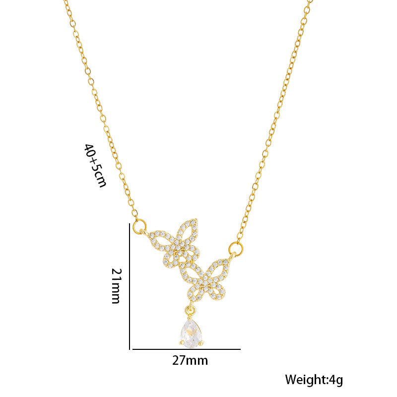 Butterfly-Shaped Titanium Steel Necklace for Women with Rhinestone Inlay, Plated Finish, O-Chain, Minimalist and Fashion-Forward Design