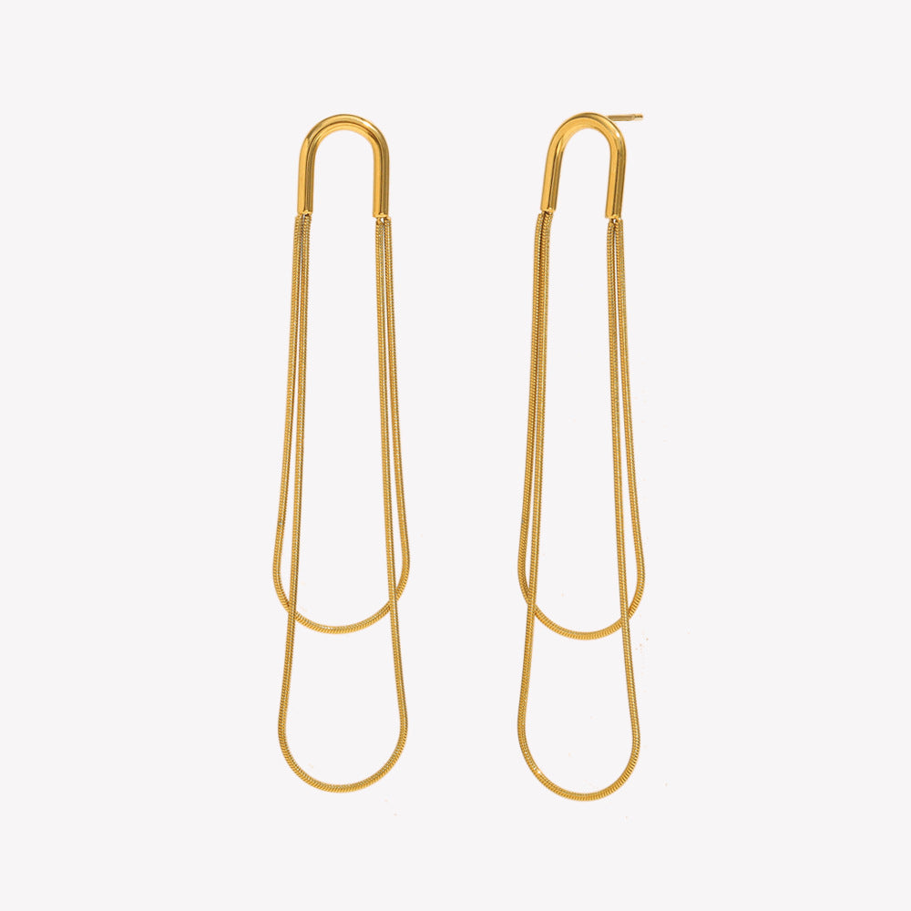 Orecchini Minimalisti Moderni Geometrici in Acciaio Inossidabile con Placcatura in Oro 18 carati da Donna — Design Lungo a Goccia Effetto Sfilato