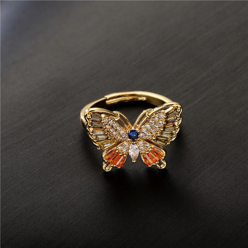 Geometric Butterfly Micro-inlay Cubic Zirconia Brass Ring for Women