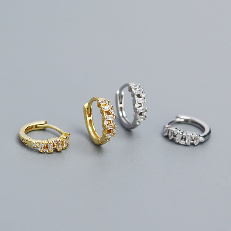 Minimalist Elegant 925 Sterling Silver Geometric Square Plated Diamond Hoop Earrings for Women