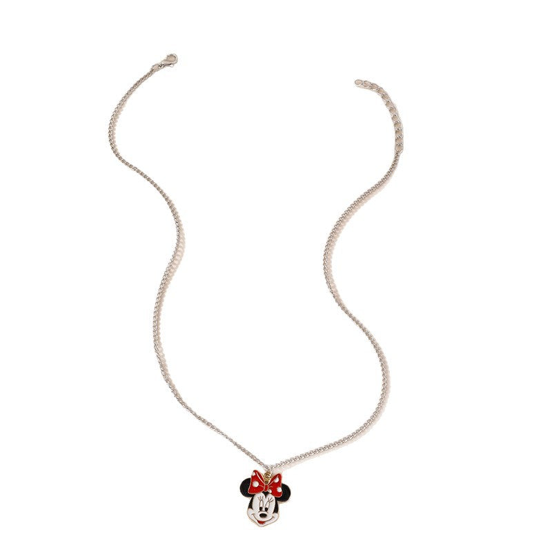 Cartoon Minnie Mouse and Mickey Mouse Resin Pendant Necklace with Bowknot Shape, Enamel Finish, Round Bead Chain, for Kids and Children
