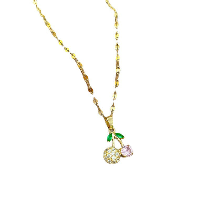 Sweet Minimalist Geometric Gold Plated Titanium Steel Necklace and Earring Set with Rhinestone Inlay
