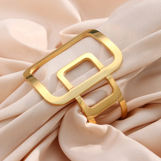 Fashionable Geometric Open Bangle Bracelet in Stainless Steel with 18K Gold Plating