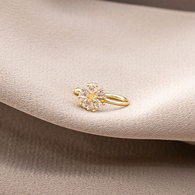 Minimalist Geometric U-Shaped Nose Clip Brass 18K Gold Plated Cubic Zirconia Adjustable Charm Bar