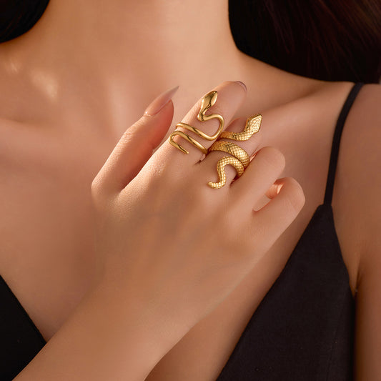 Fashionable Geometric Snake-Shaped Stainless Steel Ring with Plating Finish for Women