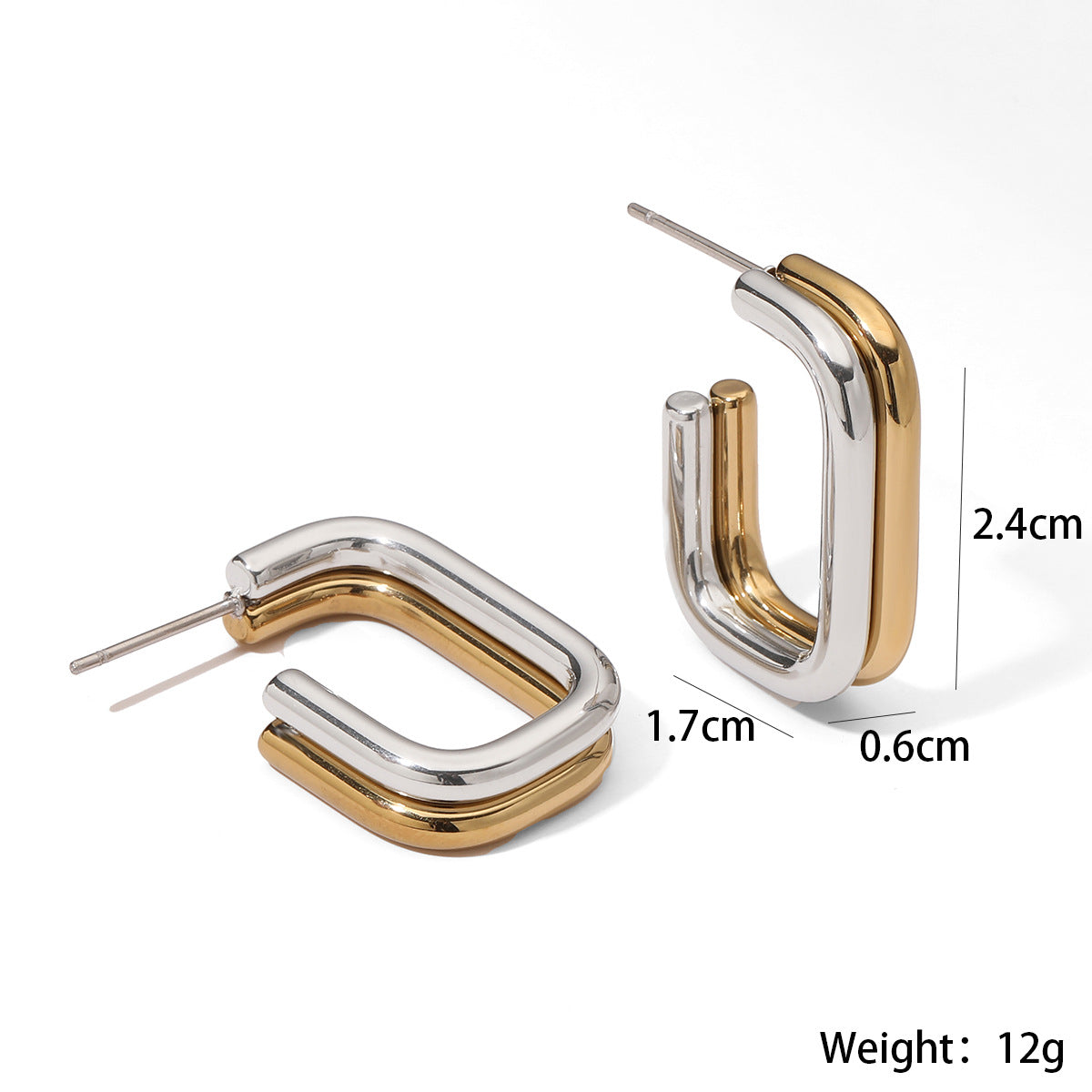 Minimalist Geometric Stainless Steel Earrings for Women with Dual-Tone Plated Finish Irregular Shape Fashionable Everyday Jewelry