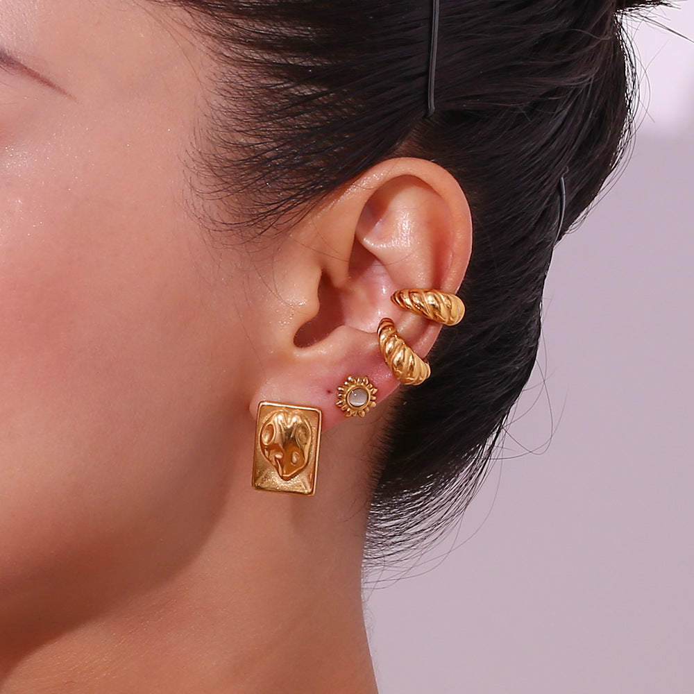 Fashionable Geometric Stainless Steel Ear Studs for Women with 18K Gold Plating and Irregular Rectangular Design