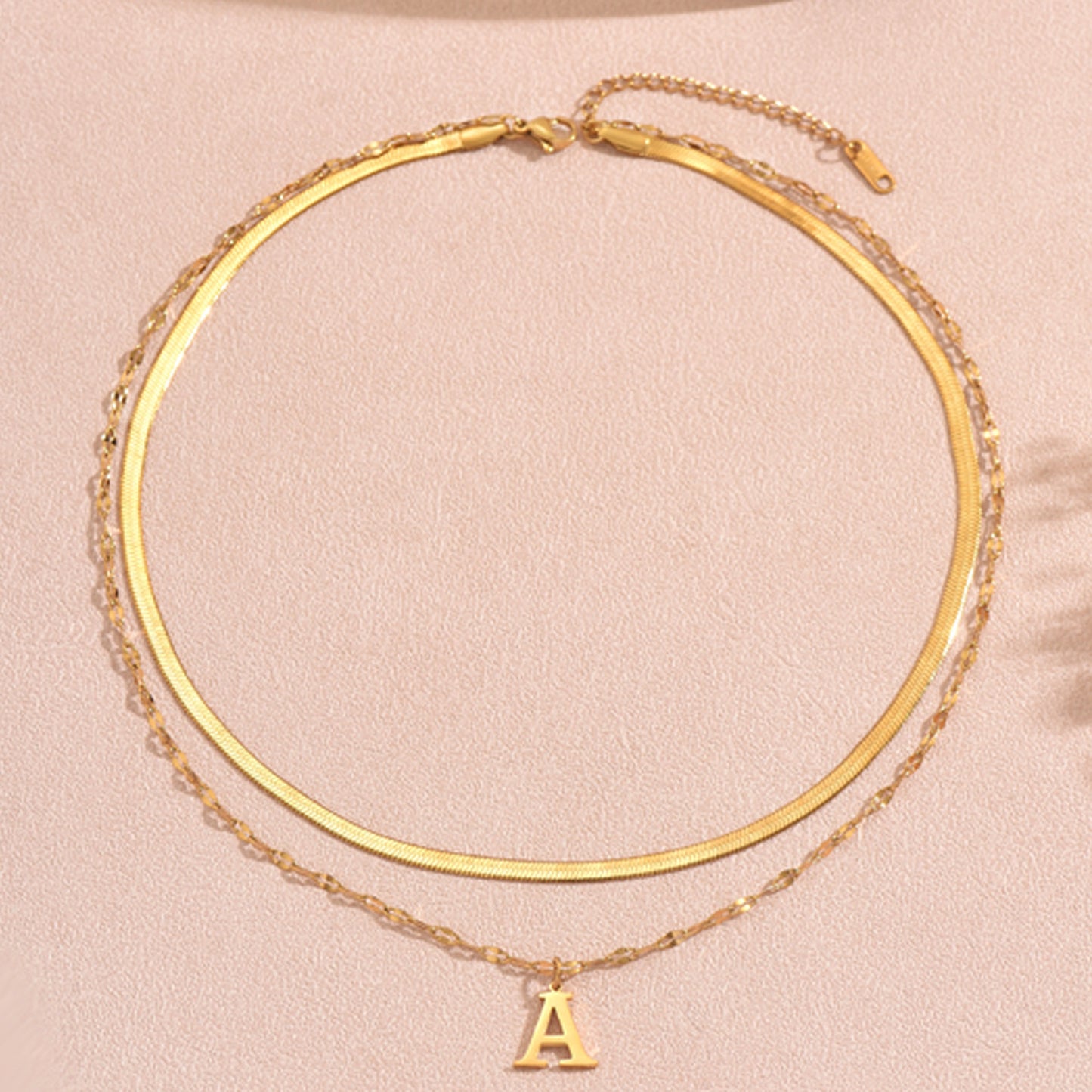 Elegant 18K Gold Plated Letter Stainless Steel Double Layer Necklace for Women