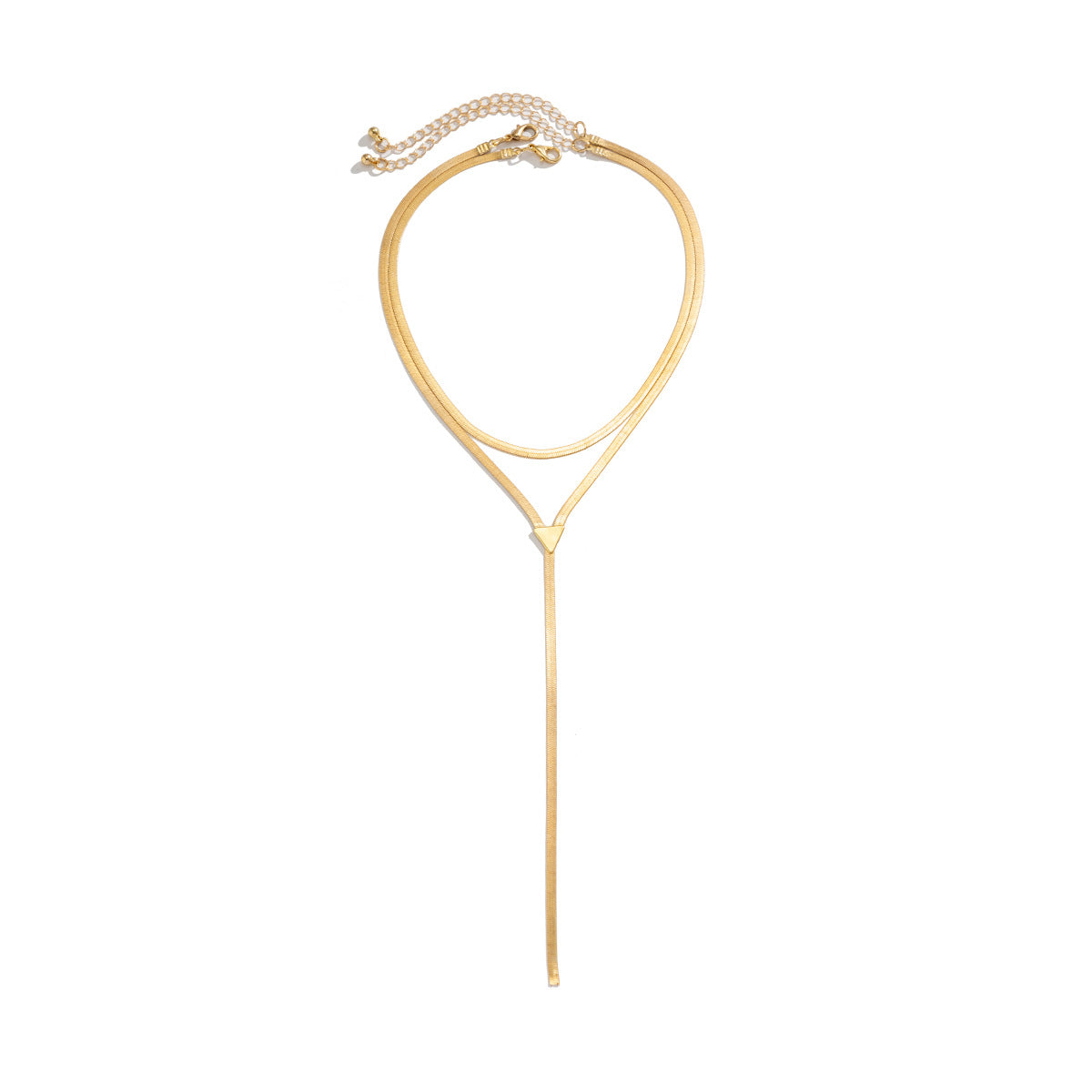 Collana da donna minimalista lunga con ciondolo a frange a V, con catena a serpente in rame placcato e design geometrico