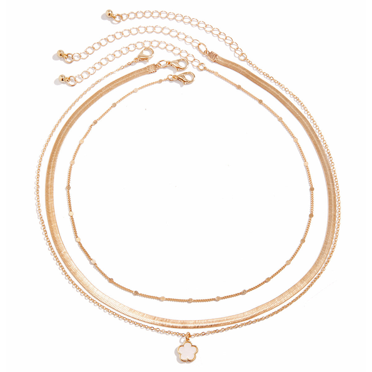 Set collana da donna minimalista con trifoglio in metallo galvanizzato e catena a serpente