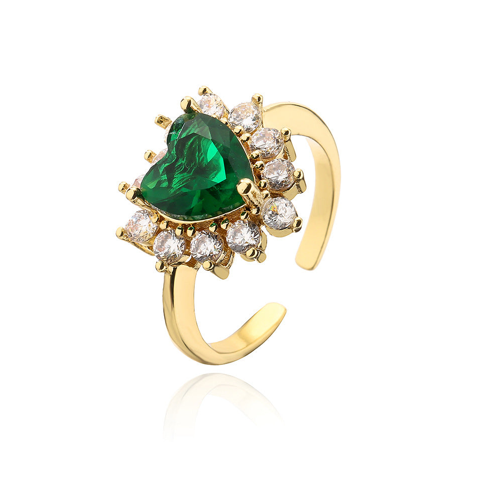 Geometric Open Ring for Women in Copper with Gold Plating and Cubic Zirconia Inlay