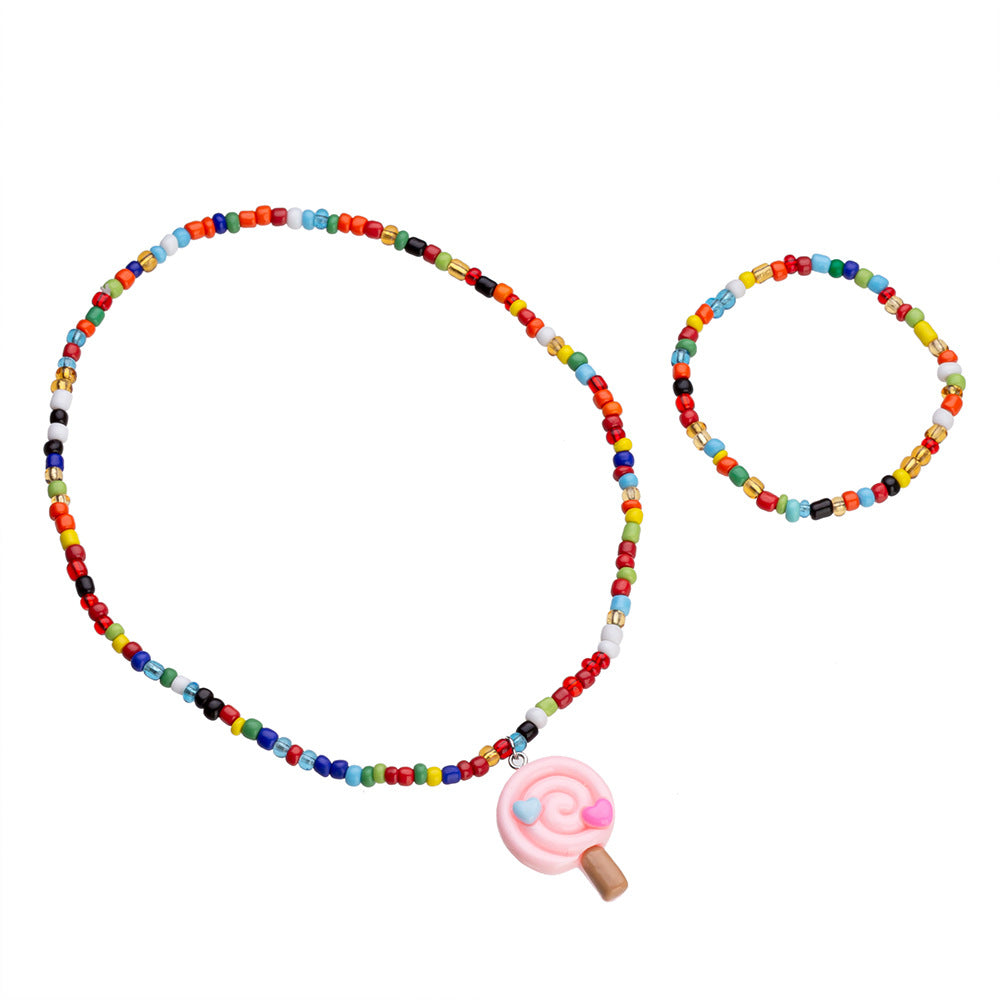 Set di collane in resina a forma di lecca-lecca a cartoni animati per bambini con catena di perline, gioielli estivi colorati "Dopamine"