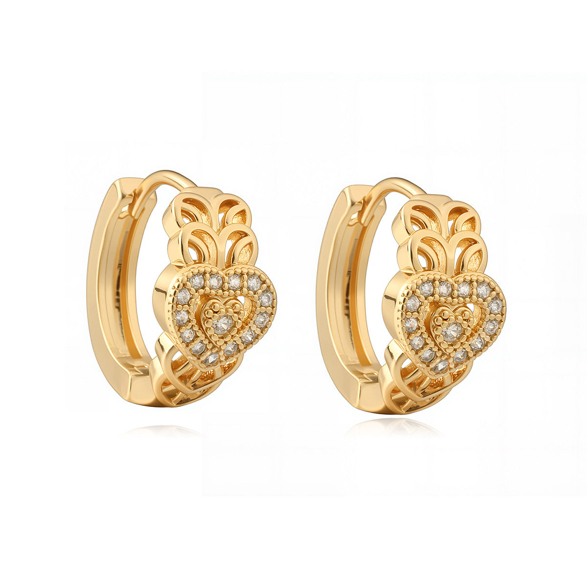 Vintage Geometric Irregular Zirconia Inlaid Copper Earrings for Women with 18K Gold Plating