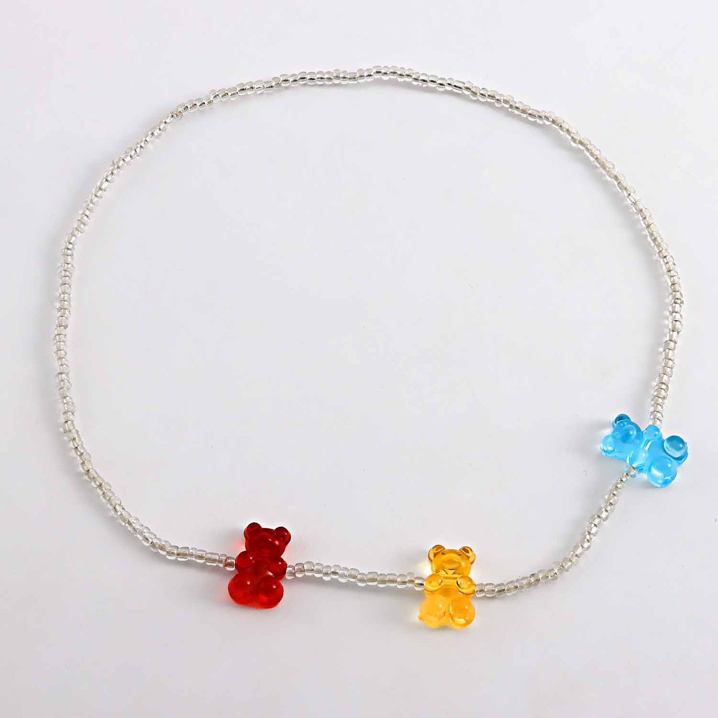 Bohemian Style Small Bear Beaded Anklet in Metal with Clear Seed Beads Minimalist Fashion Accessory for Women