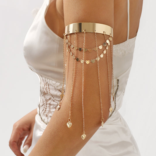 Bracciale a fascia in ferro placcato a forma di cuore vintage con nappa, regolabile