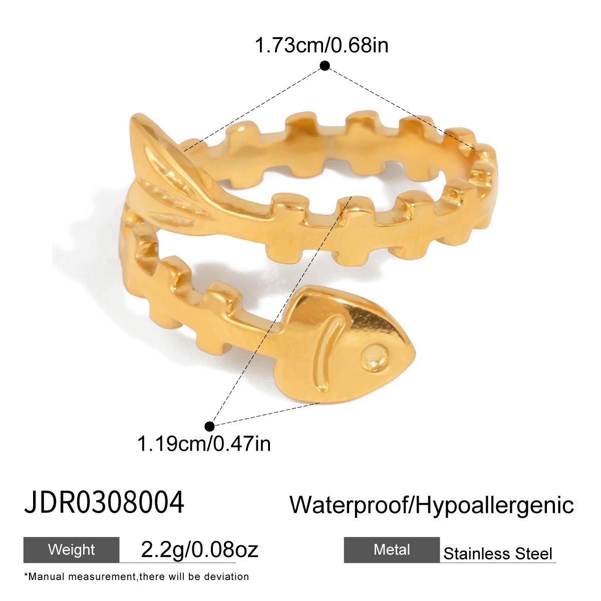 Minimalist Geometric Fish Stainless Steel Ring PVD Gold Plated Women's Jewelry